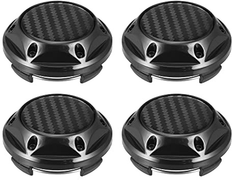 A ABSOPRO Nabendeckel 67mm Schwarz 4 Stück ABS Universal Für Radnaben | Kohlefaser-Muster, Clip-Clip Durchmesser 63mm, Innen 55mm, Basis Außen 61mm, Höhe 26mm, Einfach Montage, Ersatzteil
