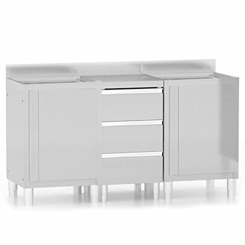 Tidyard 3 STK. Gastro Küchenschrank mit 3 Schubladen Arbeitsschrank Edelstahlschrank Gastroschrank Edelstahl