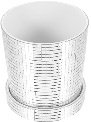 Happyyami Pflanze Pflanztopf Bonsaischale Verspiegelter Pflanzer Spiegel-Disco-Kugel-dekor Mittelvase Geometrische Vasen Blumentöpfe Drinnen Disco-kugeltopf Luft Schüttgut Plastik Blumentopf