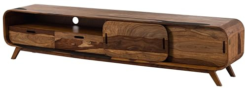 MASSIVMOEBEL24.DE TV-Board Sheesham Dunkelbraun lackiert Mailand #227 | 220x40x48 cm 53 kg Mid Century montiert vollmassiv