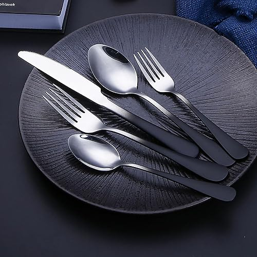 Schwarzes Silber Besteckset für 8 Moderne 18/10 Edelstahl Besteck Sets 40 Stück enthalten Messer Gabeln und Löffel Set Besteck Utensilien Set für Haus Küche Restaurant Spülmaschinenfest