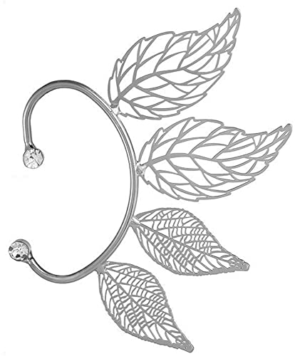 fdsmall Ear Clip, 2Pcs Hollow Leaf Ear Clip Climbers Earrings Crystals No Piercing Ear Clip Around Ear Earrings Cuff Wrap Earrings Jewelry for Women Girls (silbrig)
