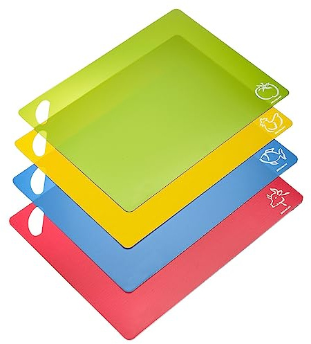 Westmark Schneidmatten Practico – Set aus 4 Schneidebrettern, Schneidematten für Fleisch, Fisch, Gemüse und Geflügel, Schneidunterlage spülmaschinengeeignet – Kunststoff, 4 Stück