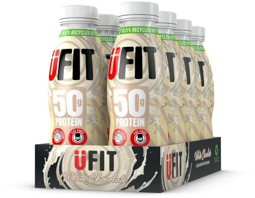 UFIT High 50g Protein Shake - White Chocolate Flavour - No Added Sugar - Low in Fat - Ready to Drink - Pack of 8 x 500ml (Packaging May Vary)