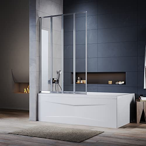 ELEGANT 800mm 4 Panel Folding Bath Screen,Over Bath Shower Screen Door Toughened Safety Glass for Bathtub Door Pivot Swing Panel - Easy Install