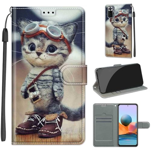 KENHONER Handyhülle für Xiaomi Redmi Note 10 Pro, Katze | Premium Leder Flip, Klappbar, Stoßfest, Magnetisch, Standfunktion, Kartenfächer, Wallet Handyhülle