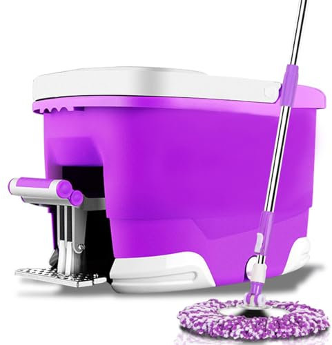 NIBHZ Escurridor de Cubo para Fregona, Escurridor de Fregona con Cubo de Pedal, Giratorio 360°, Escurridor de Cubo Doméstico con Mango de Acero Inoxidable para Lavar Pisos,Purple-A