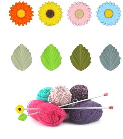 8stk Silikon-Stricknadelstopper, Blume und Blatt Nadelspitzenschutz Bunte Gänseblümchen-Stichspitzenkappen Nadelendabdeckung zum Nähen Quilten Häkeln DIY-Kunstbedarf