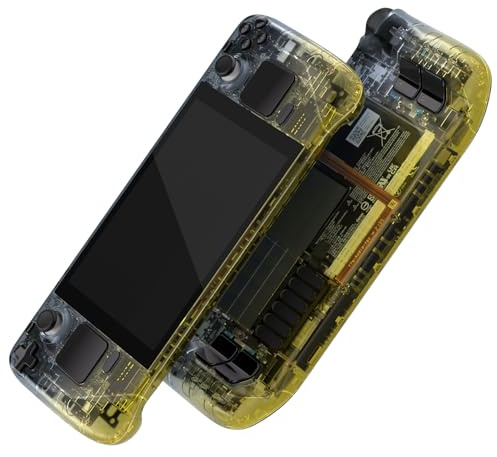 eXtremeRate Gradient Black Yellow Custom Glossy Faceplate Back Plate Shell for Steam Deck, Handheld Console Replacement Housing Case, DIY Full Set Shell w/Buttons for Steam Deck LCD - Console Without