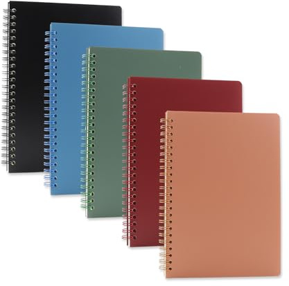 Aacehlh 5 Pack Spiral Notebooks 8.3 x 5.7, 80 Sheets College Ruled Notebook with Plastic Waterproof Cover, A5 Lined Journal for Office, School,Home