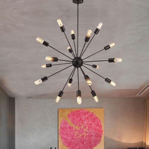 Mengjay Sputnik Lampe Kronleuchter Modern, Kronleuchter 18 Flammig Wohnzimmerlampe Hängend für Esstisch, Schlafzimmer, Küche, Flur, E27 (Schwarz)