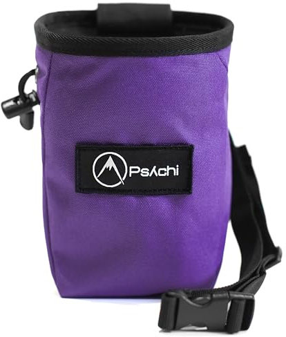 Psychi OG - Bolsa de tiza con bolsillo de almacenamiento y cintura para escalada en roca (morado)