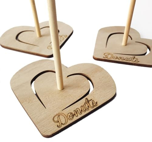 TOPBATHY Heart-Shaped Donut Stand 13 Inch Wooden Doughnut Display Rack for Party Dessert Table Wedding Birthday Sweet Treat Holder