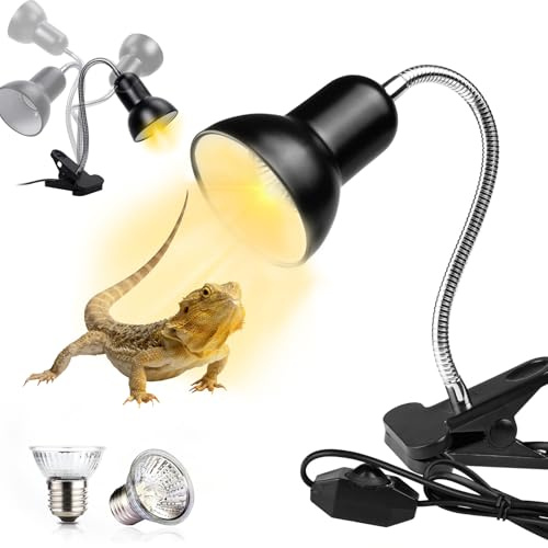 CarPlusStudio Tortoise Heat Lamp - 360°Rotatable Reptile Basking Lamp for Tortoise, Reptile Heat Lamp with 2 Bulbs 25W/50W UVA UVB for Aquarium, Terrarium & Amphibian