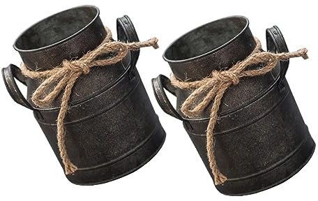 Ciieeo 2pcs Retro Iron Flower Bucket for Garden Decor Small Planter Iron Bucket Vintage Milk Pot Vase for Outdoor Flower Display