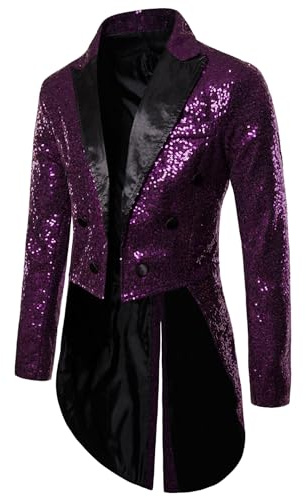 Herren-Smokingjacke mit glänzenden Pailletten, Reverskragen, Button-Down-Blazer, Smoking, Party, Club, Hochzeit, Abschlussball, Schwalbenschwanz-Anzug, Frack
