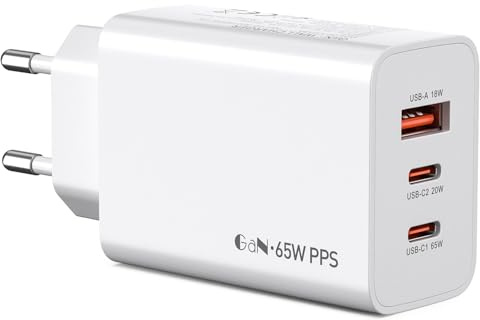 USB C Ladegerät 65W 3 Port USB C Netzteil GaN【2USB C+1USB A】 Schnellladegerät PD Charger 65W kompatibel mit MacBook Pro/Air/iPad/iPhone 16/15/14/13/Pro Max/Samsung Galaxy S22/S23/S24/Tablets