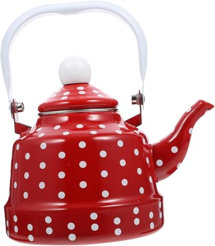 Tetera esmaltada, tetera de lunares, cafetera y agua, jarra de bebidas vintage, para camping, hogar, cocina, restaurante, 1,1 L, color rojo