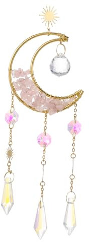 Garneck Dekorativer Mond-Sanduhr Sonnenfänger Aus Glas Zartes Rosa Naturstein Anhänger Handgefertigt Für Fensterdeko Und Gartendekoration Eleganter Wandbehang Für Wohn Schlafzimmer Vielsei