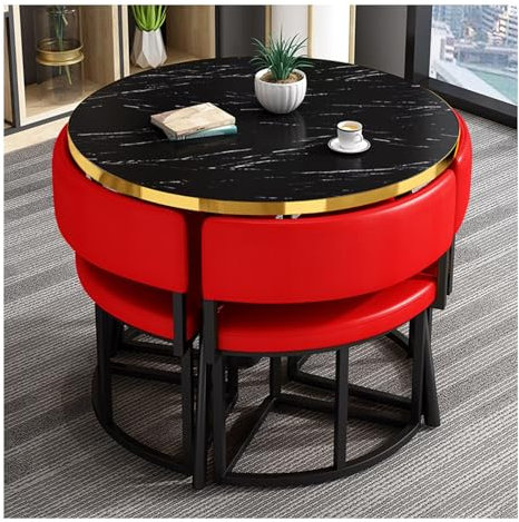 Modernes Konferenztisch und Stuhl-Set für kleines Büro, 4 Stühle inklusive, geeignet für Lounge oder Wohnzimmer, Weiß