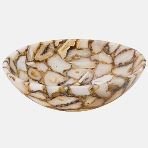 Lavabo de ágata natural para encimera de ágata natural, lavabo montado en la mesa de ágata natural, lavabo de ágata natural, cuenco de lavado a mano de ágata natural, 45,7 x 45,7 cm
