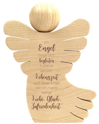 Geschenkissimo Liebe Glück Zufriedenheit - Engel aus Holz, Engelsfigur mit Spruch als Schutzengel zur Geburt, Taufe, Geburtstag Geschenkidee