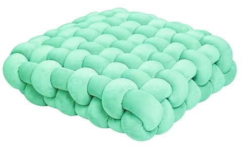 JWSYBD Knot Ball Pillow with Soft Velvet Short Plush Sensory Cushion Pillows Round Home Decoration Throw Knotted Handmade Cuddle Boucle Square for Sofa Bed Office Room Reading (Green,12 * 13 * 5in)