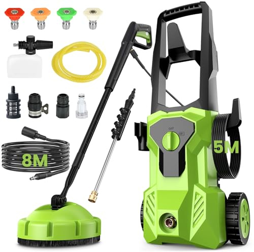 Idropulitrice 120 bar, 5 Modalità Idropulitrice Portatile, 1800 W Idropulitric.e Professionale, 14 Accessori Lancia Idropulitrici per Esterni, Pavimenti da Giardino, Facciate, Casa, Auto, Washer