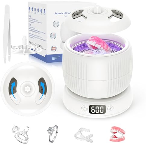Morole Limpiador Ultrasónico UV de 45 kHz, 25W Ultrasonidos Limpieza de 3 Modos, Profunda 360°, Máquina limpiadora Ultrasónica Portátil de 190ml para, Dentaduras, Alineador, Joyas (Blanc)