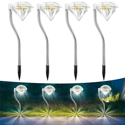 Anordsem Solarlampen für Außen Gartendeko Wetterfest: Balkon Deko für Draußen LED Diamant Solarleuchten - Weißes Licht Beleuchtung Solar Lights Aussen - Garten Deko Gift für Women Frau