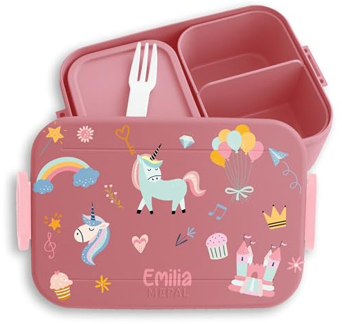 Kinder Bento Box Midi Lunchbox für Mepal Bentobox - Einhorn Brotdose Einhörner Brotbox Einhorn Vesperbox Schulkind Geschenk Einschulung I - 900 ml - Rosa - mädchen personalisierte brotboxen