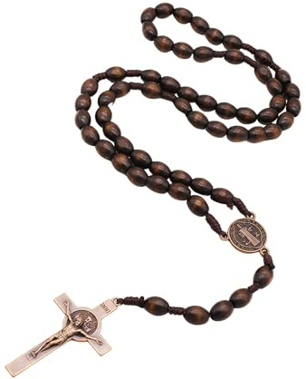 Jecdfs 1pcs Katholisches Kreuz Rosenkranz Halskette,Rosenkranz Kette, Jesus Kreuz Kette,rosenkranz auto,rosenkranz katholisch,kreuz kette holz,für Christen Religiöse Kommunion,Taufe,Messe