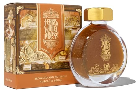 Ferris Wheel Press Ink, Everyday Ink Collection, Browned and Buttered, Burnt Goldenrod with Gold Shimmer, 38ml Fountain Pen Ink Bottle