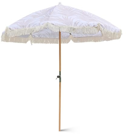 Parasol de jardin 200 cm avec fonction d'inclinaison, élégant parasol d'extérieur à franges avec mât en bois durable et 8 baleines, parfait pour la plage, la piscine et la terrasse