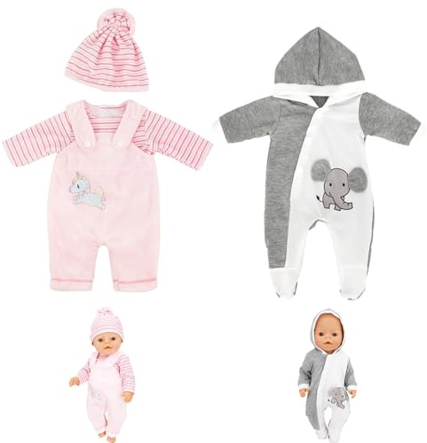 Neuytiky Puppenkleidung für Baby Puppen,Baby Kleidung für 35-43 cm Baby Puppen,Kleidung Outfits für Baby Puppen mit Hut,Puppenkleidungsset Geschenk für Kinder Mädchen Jungen (Grau + Rosa)
