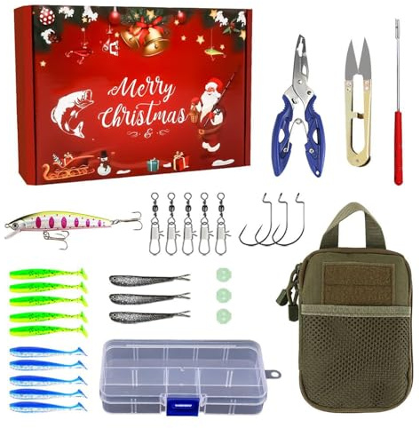 Ylnailky Coffret de Leurres,Ensemble d Accessoires de Pêche pour Cadeau de Noël | Coffret de Matériel de Pêche avec Appâts | pour La en Plein Air, Eau Salée, Rivière, Lac, Étang, Vacances en