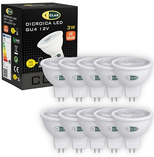 CLAR - Bombilla LED GU4, MR11 LED, 3W Blanco Cálido 3000ºK (Pack 10)