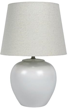 Relaxdays Tischlampe, Keramikfuß, Stoffschirm, E27, HxD: 45 x 30 cm, Nachttischlampe mit Kabel, Schlafzimmer, weiß/Creme