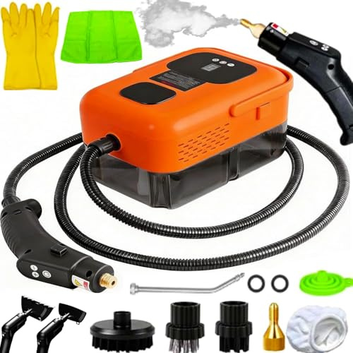 Limpiador de Vapor con Accesorios, 9 Velocidades 2500W Vaporeta Limpieza de Mano, Portátil Multiusos Vaporeta Limpieza Hogar Potente para Muebles de Cocina, Baño, Automóvil, Piso, Sofá (naranja)