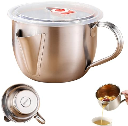 Fat Separator with Dual Spout Design,Fat Separator Jug, Stainless Steel Gravy Separator Jug with Handle Bacon Grease Container, Reusable Fat Separator Kitchen Gadgets for Home Kitchen(1000ml) (b-1pcs)