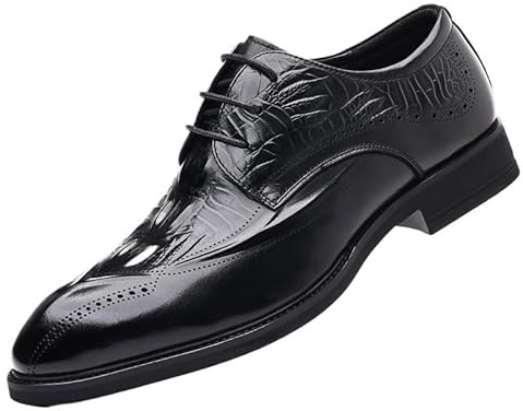 Men's Full Grain Leather Brogues Dress Shoes Classic British Style Business Formal Alligator Embossed Oxfords Breathable Comfortable Business Casual Shoes(Black,9)