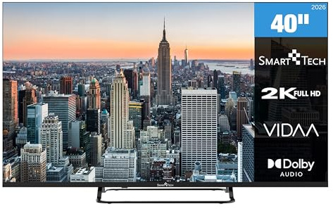 Smart Tech 40FV02V Fernseher 40 Zoll Smart TV VIDAA mit Full HD Auflösung | Dolby Audio | 3x HDMI | 2x USB | Bluetooth | Frameless Design | Miracast | Triple-Tuner DVB-C/-S2/-T2 | Modelljahr 2026