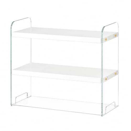 NonMiFyR Desktop Organizer Regal Monitorständer Acryl Holz Schreibtischablage Kosmetikaufbewahrung Flexibel für Büroumgebung Studenten, Warmweiß