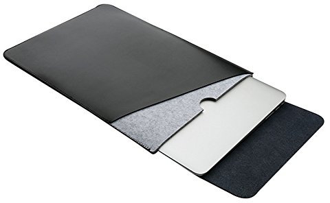 LaoZan Porte-documents Sac de Transport Poche Couverture de Peau Netbook Ultrabook Sacoche Laptop Pochette PC Compatible pour macbook 12 Noir