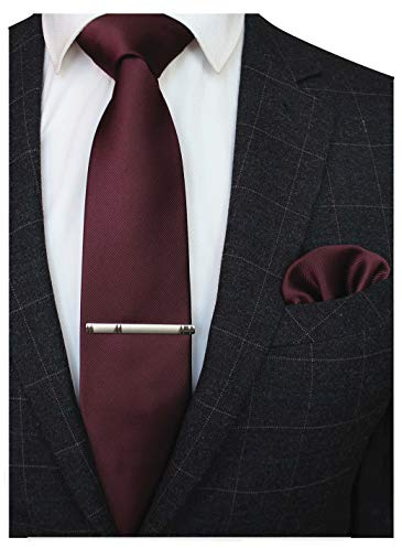 JEMYGINS Maroon Formal Necktie and Pocket Square Tie Clip Sets for Men (18)