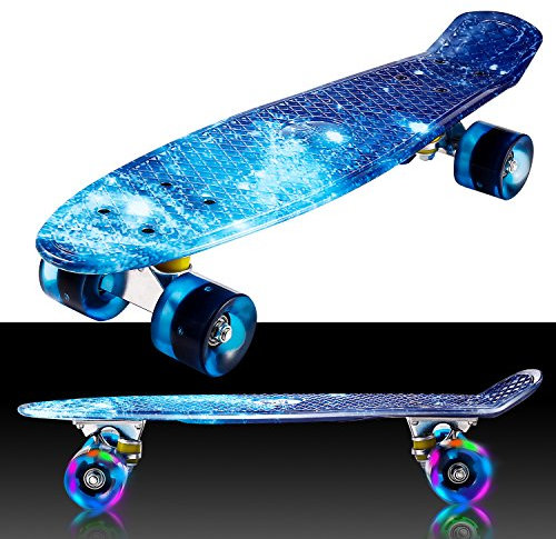 Bunao Bunao Mini Cruiser Retro Skateboard mit LED-Lichträdern, Farbe 31