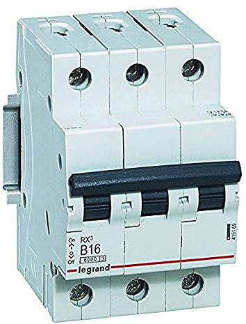 LEGRAND, RX3 419169 Lot de 4 disjoncteurs magnétiques thermiques, caractéristiques B, 16 A, 3 pôles, capacité de coupure 6000 A, 400 VAC, 3TE, 419169