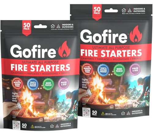GOFIRE: Ultimate All Purpose Fire Starter- Non-Toxic, Earth-Friendly, Portable, Weather-Proof Fire Starter for Camping, Hiking, Backpacking, Fireplaces, Wood Stoves and More! Parent (100 Pieces)