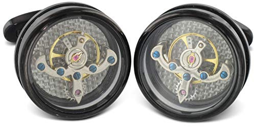 TEROON Prestige Manschettenknöpfe Uhrwerk Tourbillon-Look schwarz rund