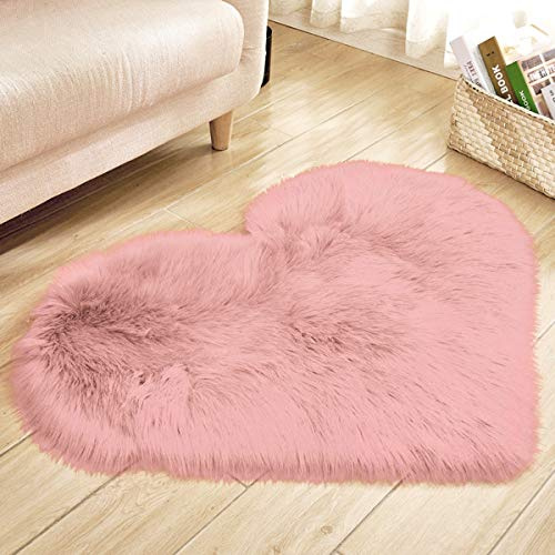 Rehomy - Alfombra de piel sintética con forma de corazón, color rosa claro